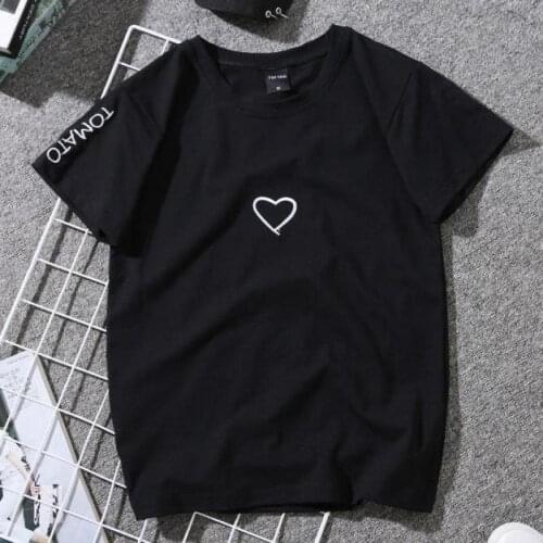 Zuolunouba New Summer Casual Tees Tops Short Sleeve Female Simple Embroidery Love Harajuku Cotton Women T-shirts Black