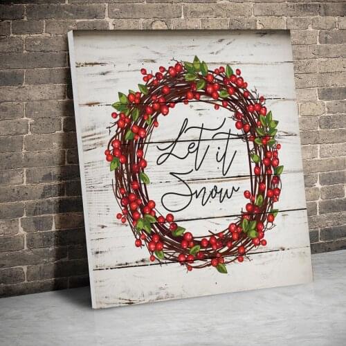 Framed Snow Berries Wreath Chrismas Canvas Paintings Christmas Poster Wall Art Canvas Prints Pictures Kids Room Home Inner Frame