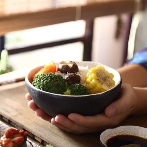 Ceramic Noodle Bowl Salad Bowl Large Rice Bowl Japanese Hand-painted Tableware Thick Vegetable Bowl Dessert Bowl