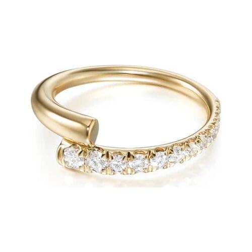 2021 New Arrived Wholesale Finger Bands Gold Color Clear Cubic Zirconia Open Bar Ring For Women