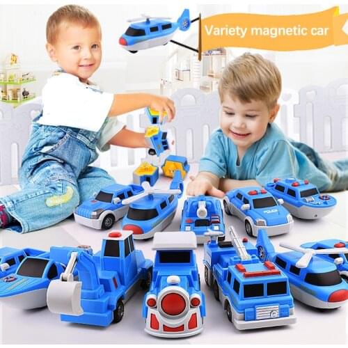 26PCS TOYS City police Construction vehicles truck boat car Magnetic Building Blocks Kits Educational Toys For Children games