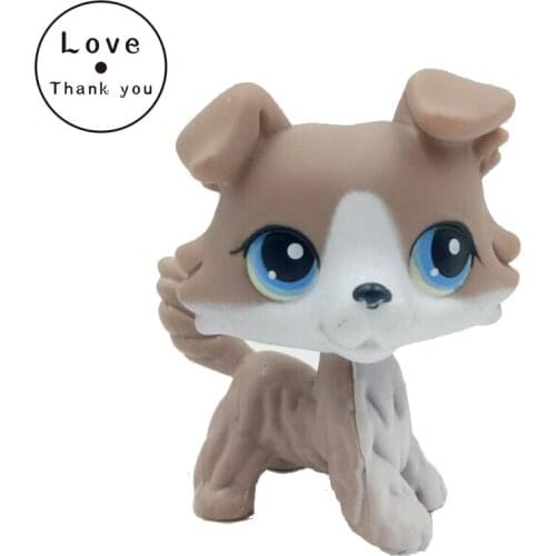 Lps cat pet shop toys Collie grey & white puppy blue eyes old original dog collection Child girls collectible gifts