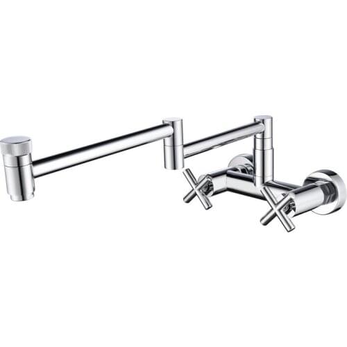 Copper chrome into the wall kitchen faucet one-way rotation hot and cold water pot tap folding double switch water tank tap