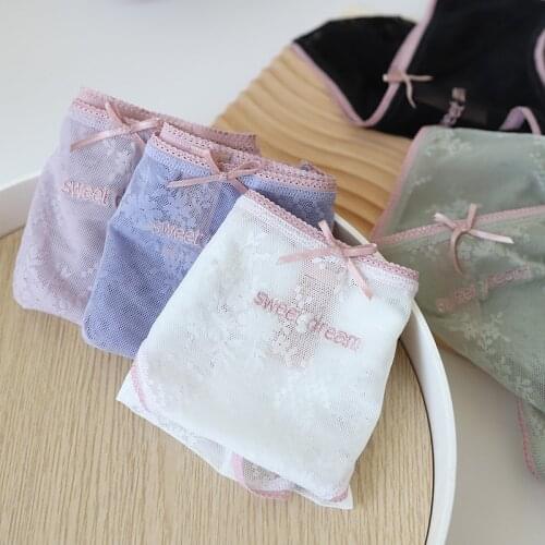 Girly Sweet lace beautiful mesh Panties women summer Japanese Seamless Mid-rise Panties women NF59 Crotch 100% cotton