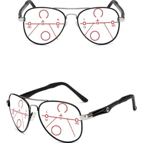 Al-mg Alloy Pilot Styls Oversized Men Progressive Multifocal Reading Glasses +0.75 +1 +1.25 +1.5 +1.75 +2 +2.25 +2.5 +2.75 To +4