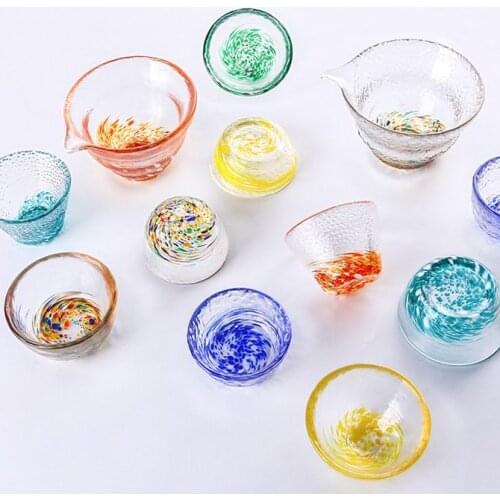 Factory Wholesale Japanese Style Hammer Pattern Sake Glass Cup Multi Color