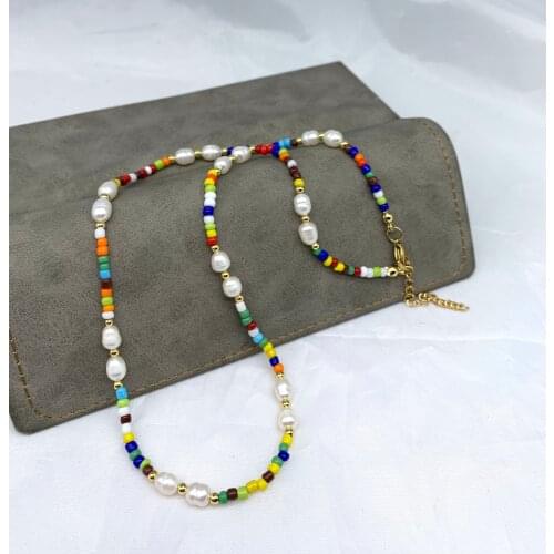 Simple pearl bead string 316 does not show steel necklace ladies beaded short necklace summer new beach Bohemian jewelry