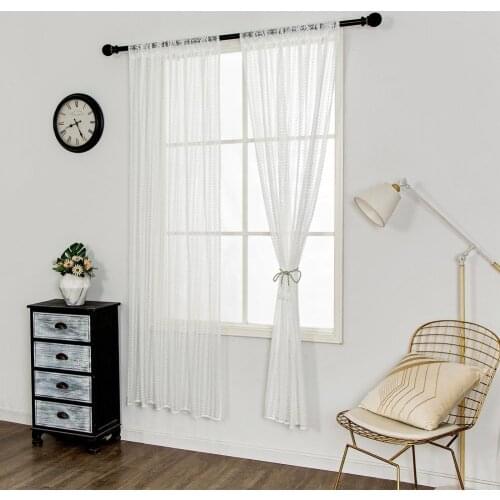 White Curtain Grain Pattern Sheer Curtain Easy Installation Polyester Embroidery Tulle Curtain for Living Bedroom Room