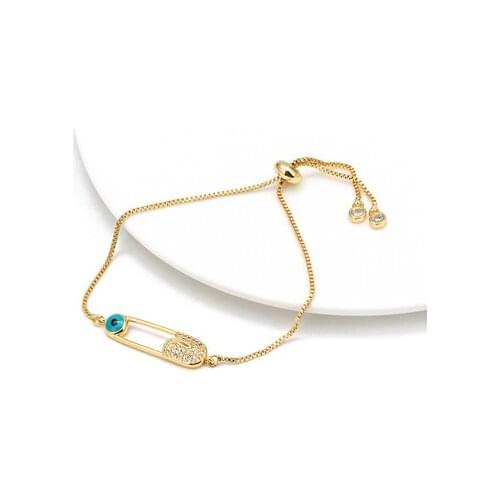 Luxury Classic Evil Eye Charm Bracelet for Women Shiny Princess Cut Pin CZ Adjustable Bangles Birthday Jewelry Gift