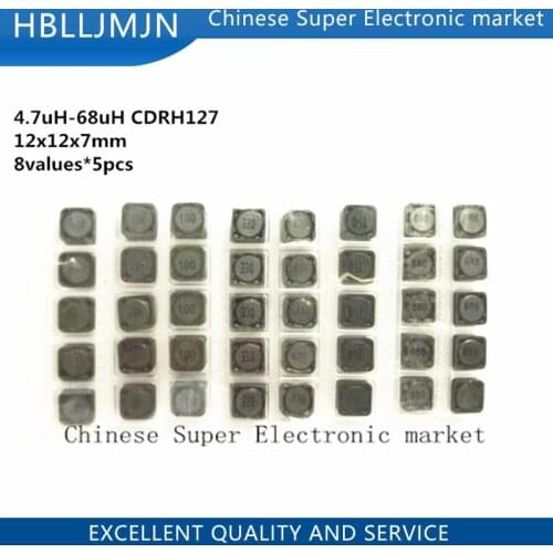 SMD Power Inductors kit 4.7uH-68uH CDRH127 12x12x7mm SMD Inductor Samples Assorted kit 8values*5pcs=40pcs