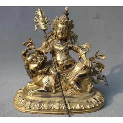 Old China Bronze Gold Gilt Mouse Yellow Jambhala Mammon Wealth God Buddha Statue