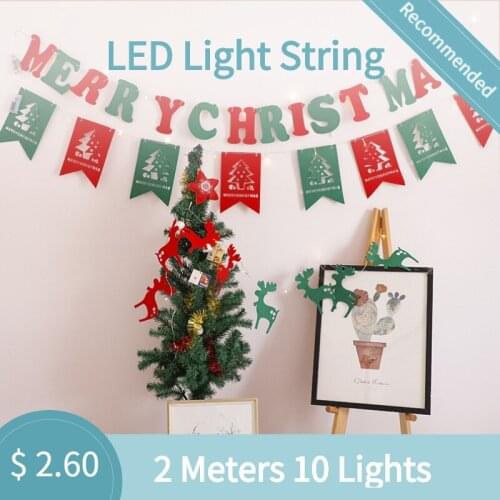 2 Meters 10 Lights LED Light String Flag Banner Christmas Party Bunting Flags Garland Santa Wall Hanging Decortion for Home
