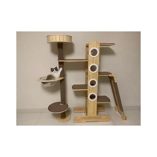 Cat climbing frame cat litter solid wood large Tongtianzhu tree villa integrated space capsule hammock scratching column