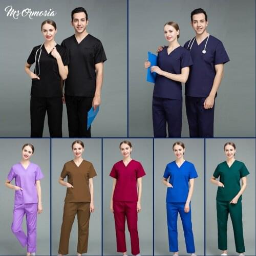 Fashion High-quality Unisex Polyester-cotton Medical Uniform V-neck Scrub Womens Beauty Salon Nursing Uniform Nurse Accessories