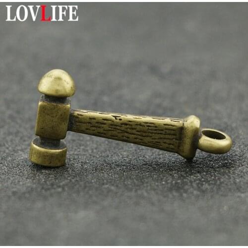 Vintage Brass Hammer Trumpet Keychain Pendant Copper Hammer Hanging Key Chains Mini Tool Locomotive Keyrings Handmade Men Gifts