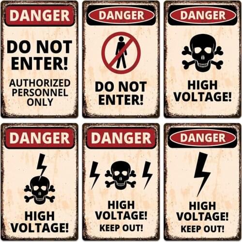 Vintage Danger Poster Retro Metal Tin Signs Wall Decor HIGH VOLTAGE Beware Warning Plaques Metal Wall Arts Metal Poster