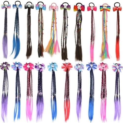 XIMA 1PC Unicorn Hair Bows Lovely Rubber Band Girls Colorful Wig Unicorn Hair Bands Long Wig Headband Hair Tie Twisted Headwear