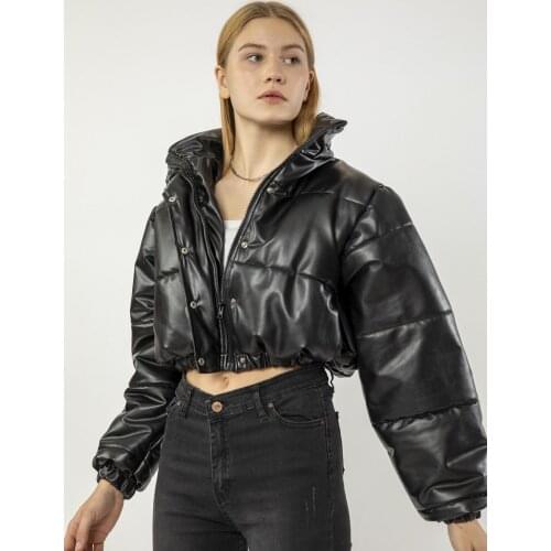 Women Leather Jacket Puff Sleeve Short Size Autumn Winter New Season Sexy Ladies