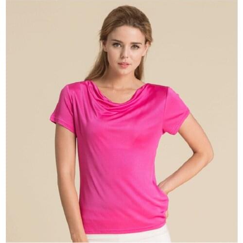 Summer Women 100% Real Silk T-shirt Knitted Short Sleeve Shirts Comfortable Breathable Loose T-shirts Women Tops Tees1190