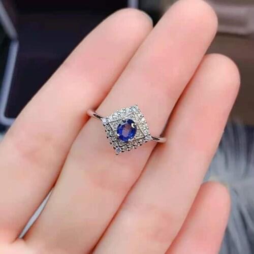 Fine Natural Sri Lanka Sapphire Real S925 Sterling Silver Ring Fashion Weddings Jewelry For Women MeiBaPJFS