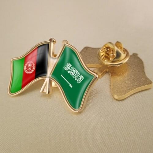 Afghanistan and Saudi Arabia Crossed Double Friendship Flags Lapel Pins Brooch Badges