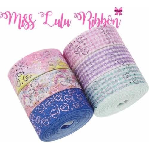 1"25mm Sweet Heart Dots Pink Foil Denim Like Printed Grosgrain Ribbon Hair Bowknots Making Gift Packing Stuffs 50yards/roll