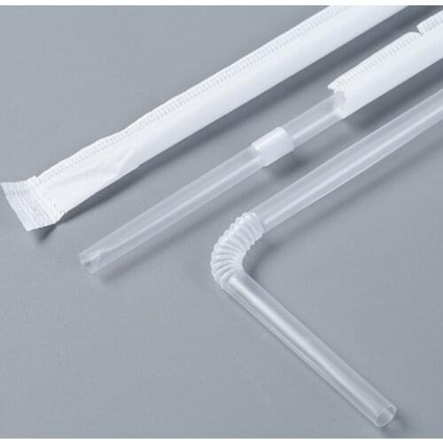 100pcs Disposable Straws Flexible Plastic Straws with Individually Paper Wrapped