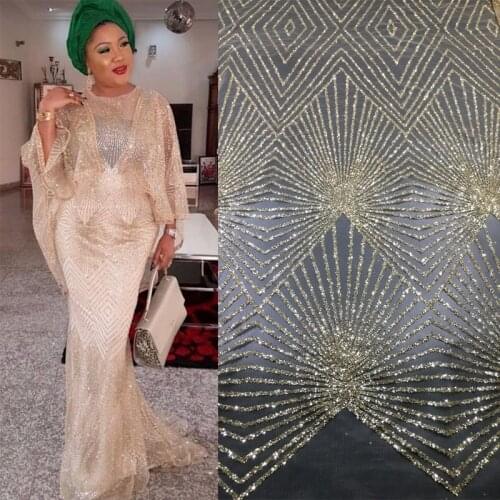 100yards gold colors African French Lace Fabric High Quality African Tulle Lace Fabric with Glued glitter sequins M1690