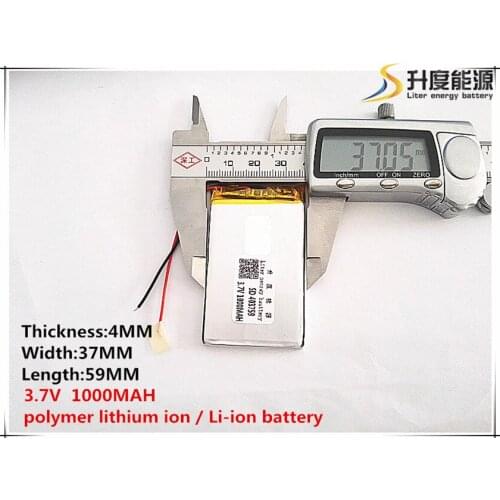 2pcs [SD] 3.7V,1000mAH,[403759] Polymer lithium ion / Li-ion battery for TOY,POWER BANK,GPS,mp3,mp4,cell phone,speaker