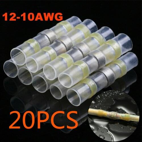 20Pcs AWG12-10 Yellow Solder Sleeve Heat Shrink Butt Terminal Electrical Wire Connector Kit Waterproof Insulated