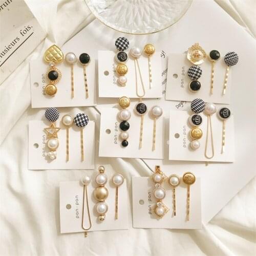 3pcs/set Black Button Crown Artificial Pearl Alloy Hair Clips & Pins Bobby Pins Headwear Golden Hair Accessories for Women&Kids