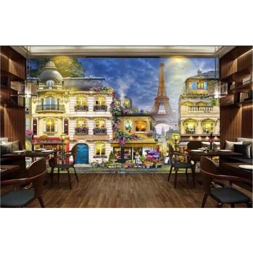 Custom photo 3d room wallpaper Non-woven mural Romantic French street cafe painting 3d wall murals wallpaper for walls 3 d
