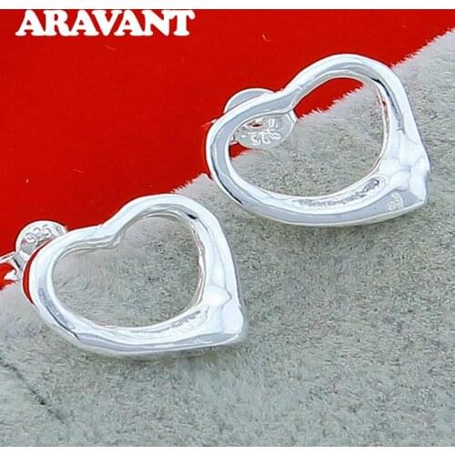 925 Silver Hollow Heart Stud Earrings Women Silver Earring Jewelry Gifts