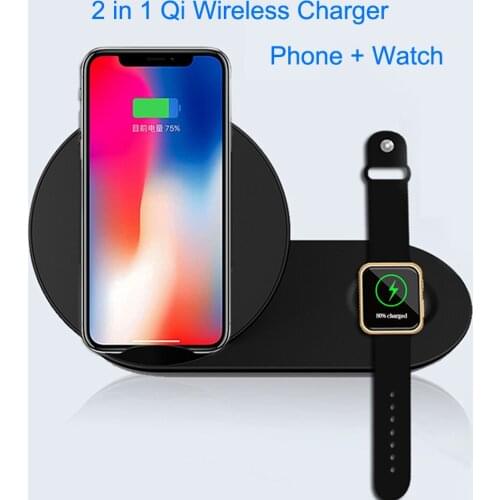 2 In 1 QI Wireless Charger for iPhone X XS MAX i Watch 1 2 3 4 Samsung Gear S2 S3 S4 Note 9 Watch Fast Wireless Charging Charger
