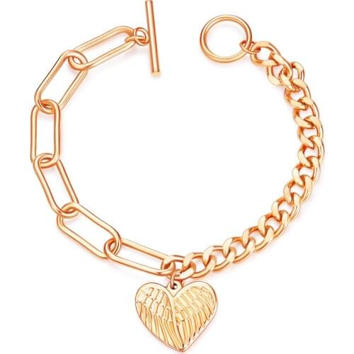 316L Stainless Steel OT Buckle Bracelet Hip Hop Wing Pendant Faceted Thick Chain Bracelet No Fade