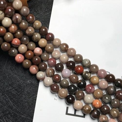 Natural Silicified wood jade stone beads smooth round needlework For Jewelry Making DIY Bracelet Necklace