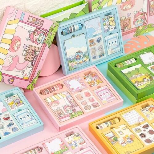DIY Personalize Decorative Rainbow Colour Scrapbook Set with Stickers Washi Tapes Memo Pad for Planner Organizer Diary