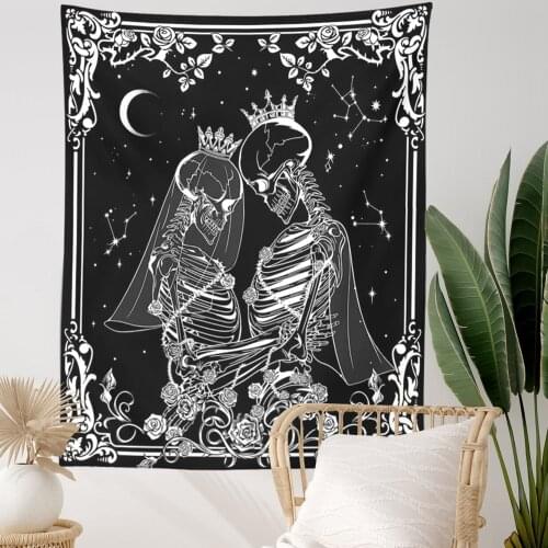 Psychedelic Skull Tapestry The Kissing Lovers Tapestry Black Tarot Tapestry Human Skeleton Home Decor Accessories