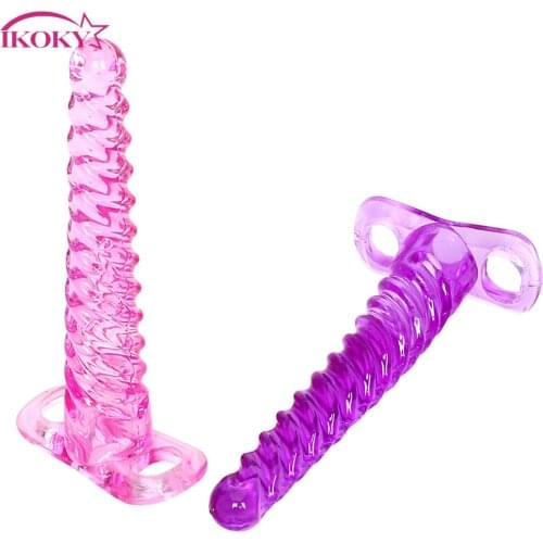 IKOKY Long Butt Plugs Screw Texture Jelly Anal Plug Silicone Sex Toys for Woman Men Gay Adult Product G-spot Prostate Massager