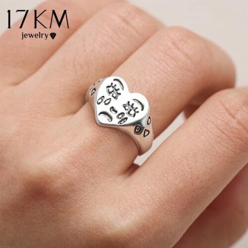 17KM Creative Sad Cry Face Rings For Women Ladies Fashion Mood Resizable Heart Ring Emotional Expression Personality Jewelry