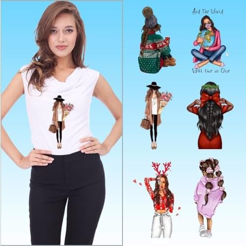 Lovely girls Flowers Vinyl Sticker For Clothes Heat-sensitive patches Heat Transfer PVC Patch for Clothing DIY T-shirt