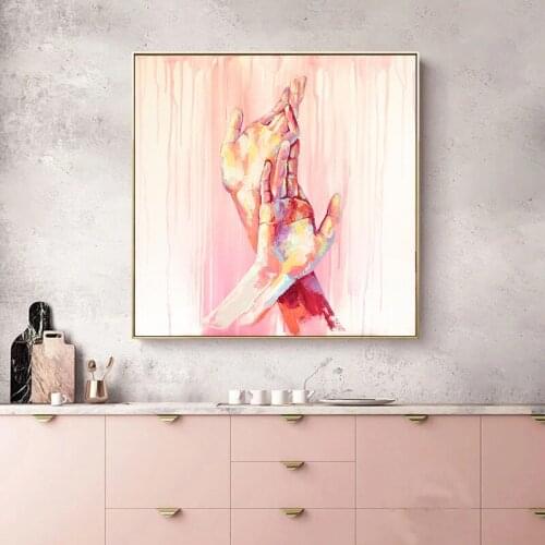 Colorful Lover Hand in Hand Oil Painting Abstract Art Canvas Poster and Prints Wall Decoration Picture For Living Room Home