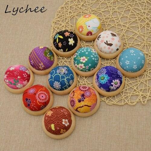 Lychee Random Pattern Round Japanese Style Wooden Flower Needle Base Sponge Filling DIY Sewing Needle Work Tools