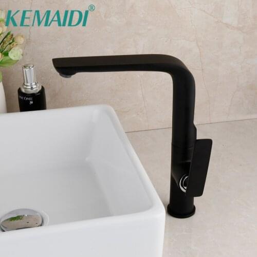 KEMAIDI Matte Black Basin Faucet Square Bathroom Sink Faucet Tap Stainless Steel Bathroom Faucet Deck Mounted Basin Mixer Tap