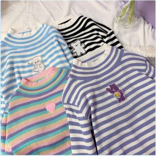 Gummy Bear Sweet Womens Striped Elastic T-Shirt Embroidery Knitted Blouse Dance Tops Long Sleeve / Short Sleeve Cute Girls