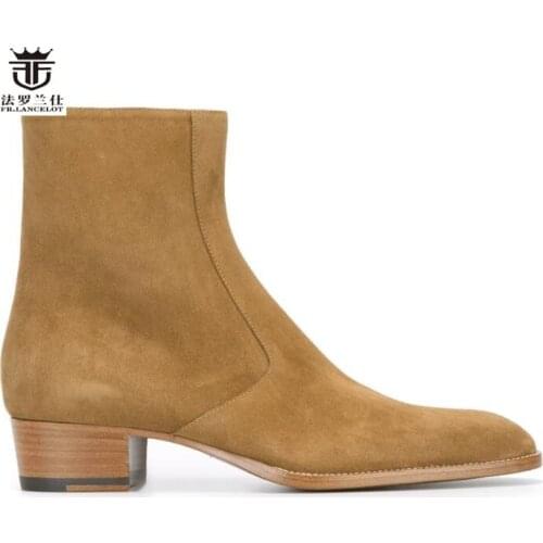 FR.LANCELOT new arrival European station retro suede boots pointed toe fashion mens boots real leather party shoes