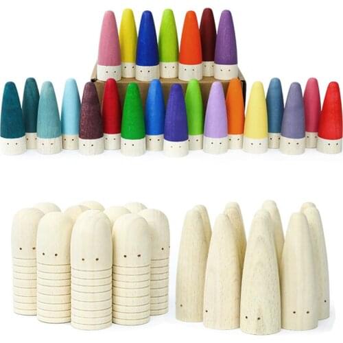 New Montessori Small Eyes Wooden Peg Dolls Rainbow Wood Blocks Loose Parts Kids Creative Toys Unfinished People Educational Toy
