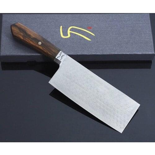 Knives Kitchen Cleaver Chopping Knife Chinese Damascus Steel 7 inch Wood Handle Damascus Natrual Pattern Steel Cook Knives Tools