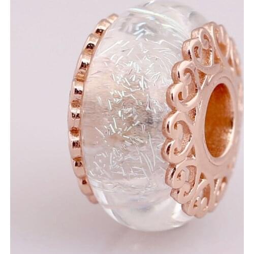 Original Rose Sweet Heart Pattern Iridescent White Murano Glass Beads Fit 925 Sterling Silver Charm Bracelet Bangle Diy Jewelry