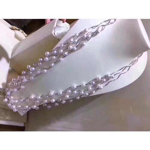 Fine Jewelry 1109 Natural Fresh Water White Peals Sweaters Chain Necklaces 8-9mm for Women Fine Pearls Necklaces